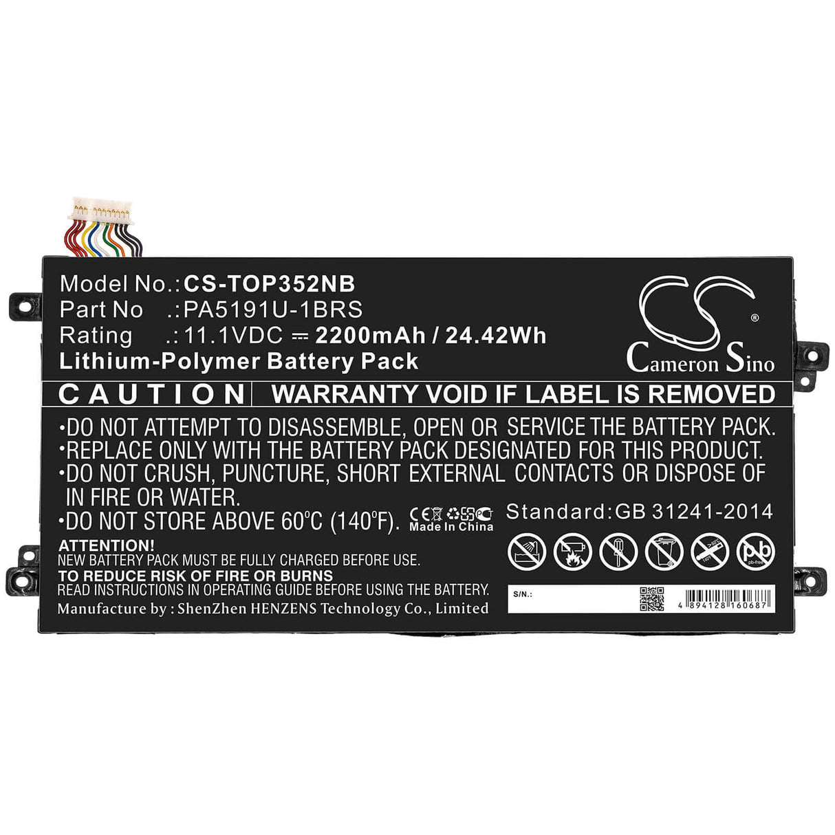 Battery For Toshiba, P30w-b-10e, Satellite Click 2 Pro P30w-b-10e 11.1v, 2200mah - 24.42wh Notebook, Laptop Cameron Sino Technology Limited
