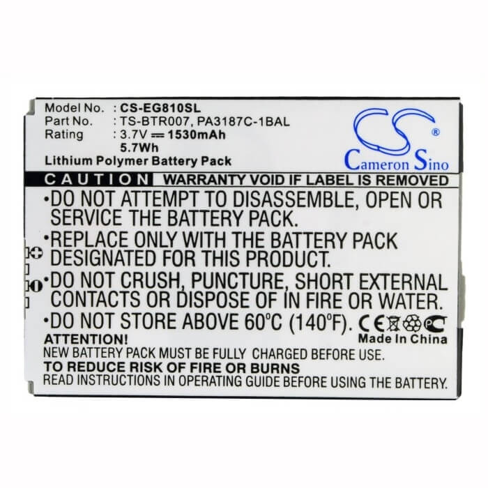 3,7V, Li-Polymer, 1530mAh, batterie de smartphone compatible avec Toshiba, Pa3187c-1bal, Portege G810, 5,66Wh Mobile, SmartPhone Cameron Sino Technology Limited (Suspendu)