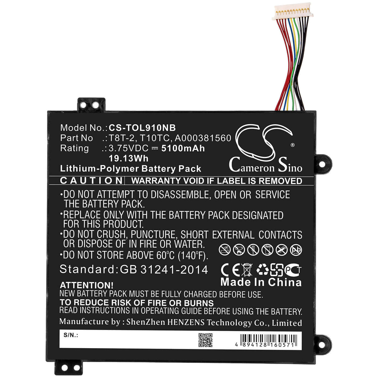 Battery For Toshiba, Satellite Click Mini L9w-b, Satellite Click Mini L9w-b 8.9 3.75v, 5100mah - 19.13wh Notebook, Laptop Cameron Sino Technology Limited