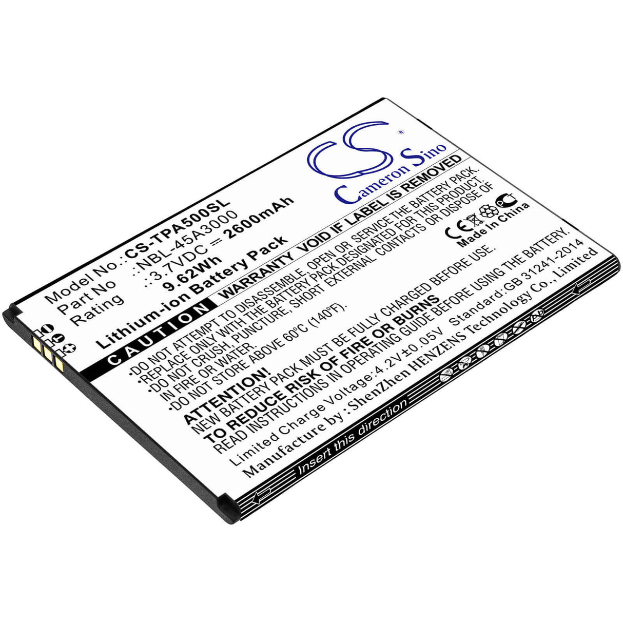 3.7V, Li-ion, 2600mAh, SmartPhone battery fits Tp-link, Nbl-45a3000, Neffos A5, Tp7032a, 9.62Wh Mobile, SmartPhone Cameron Sino Technology Limited (Smartphone)