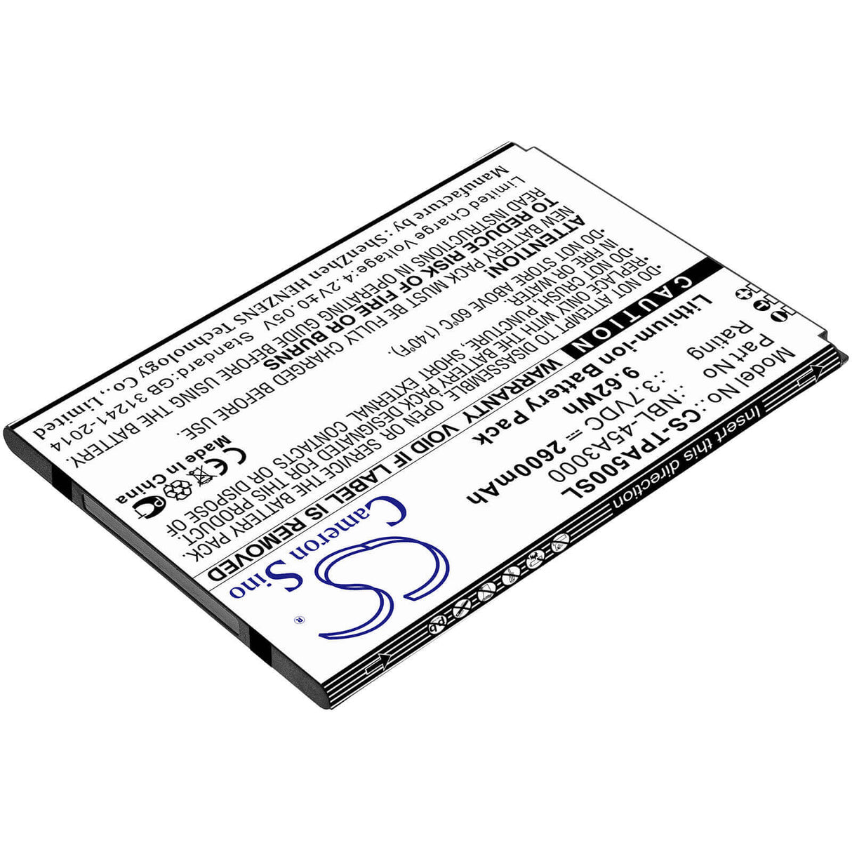 3.7V, Li-ion, 2600mAh, SmartPhone battery fits Tp-link, Nbl-45a3000, Neffos A5, Tp7032a, 9.62Wh Mobile, SmartPhone Cameron Sino Technology Limited (Smartphone)