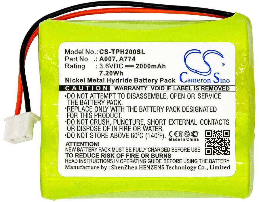 3.6V, Ni-MH, 2000mAh, Equipment battery fits Tpi, 160aah3bml, 709R, 712, 7.2Wh Equipment, Survey, Test Cameron Sino Technology Limited