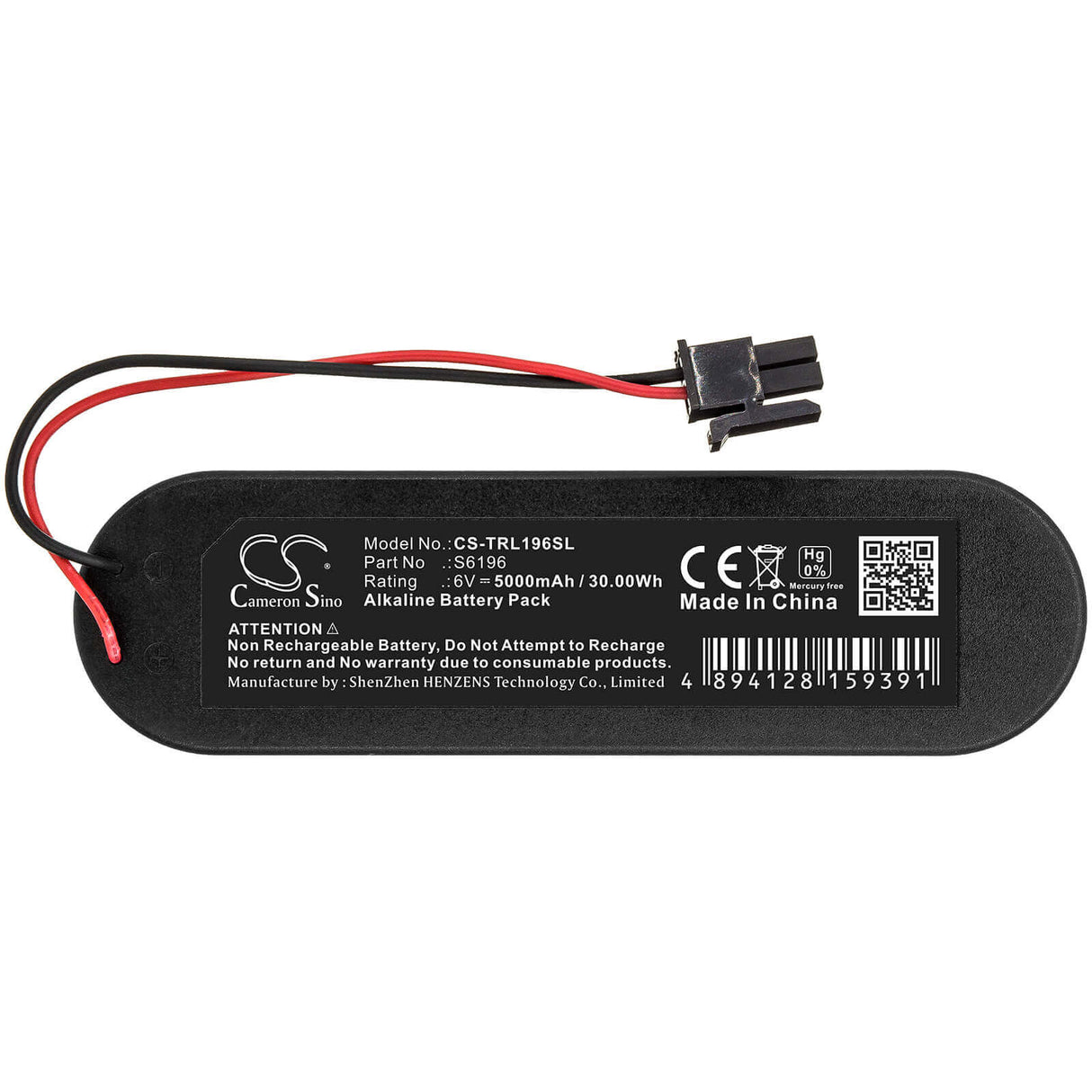 6V, Alcaline, 5000mAh, Batterie de serrure de porte s'adapte à Trilogy, S6196, Dl6100, Dl6500, 30Wh Serrure de porte Cameron Sino Technology Limited
