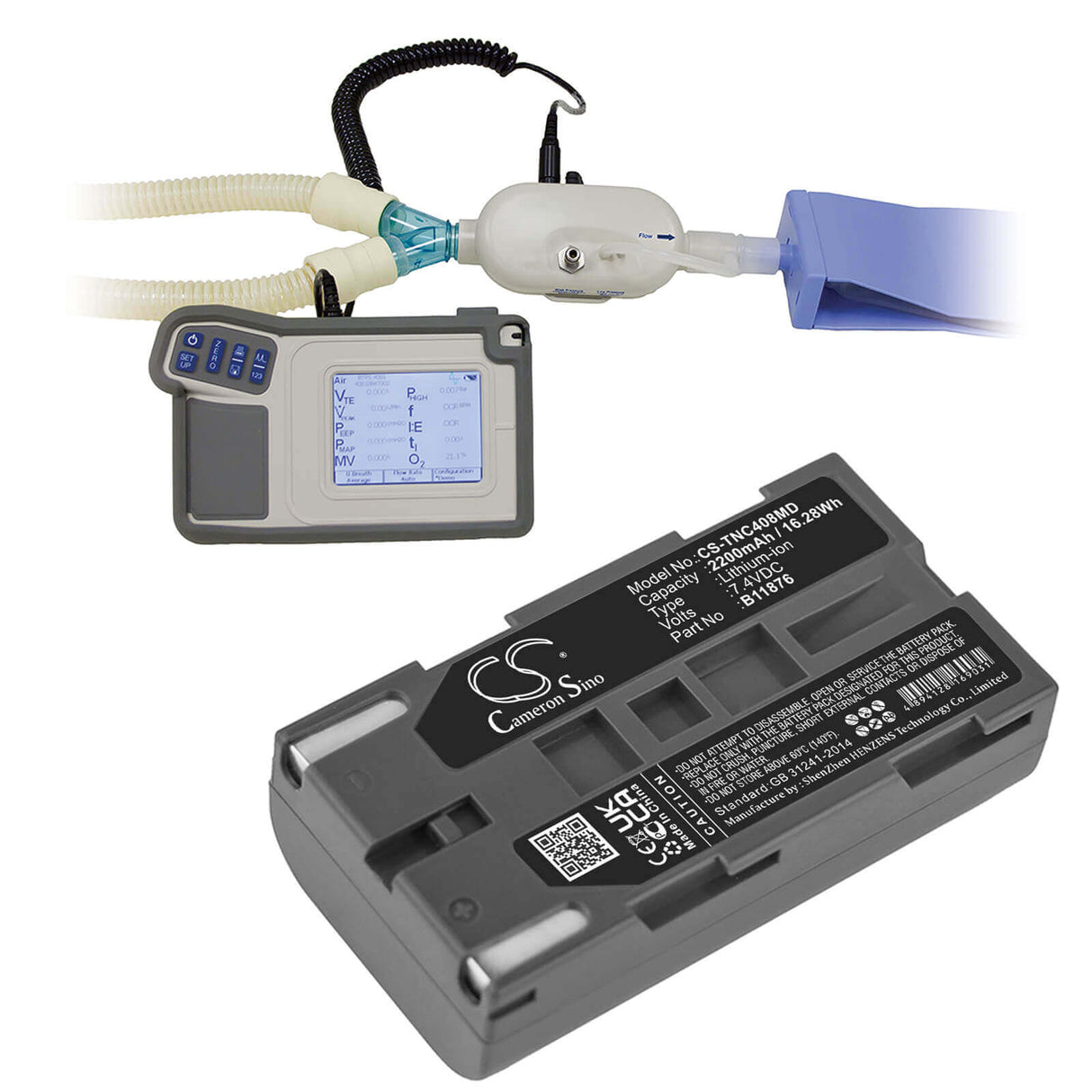 7,4V, Li-ion, 2200mAh, Batterie médicale compatible avec Tsi Inc, B11876, Certifier Fa Plus Ventilator, Certifier Flow Analyzer Plus V, 16,28Wh Medical Cameron Sino Technology Limited (Medical)