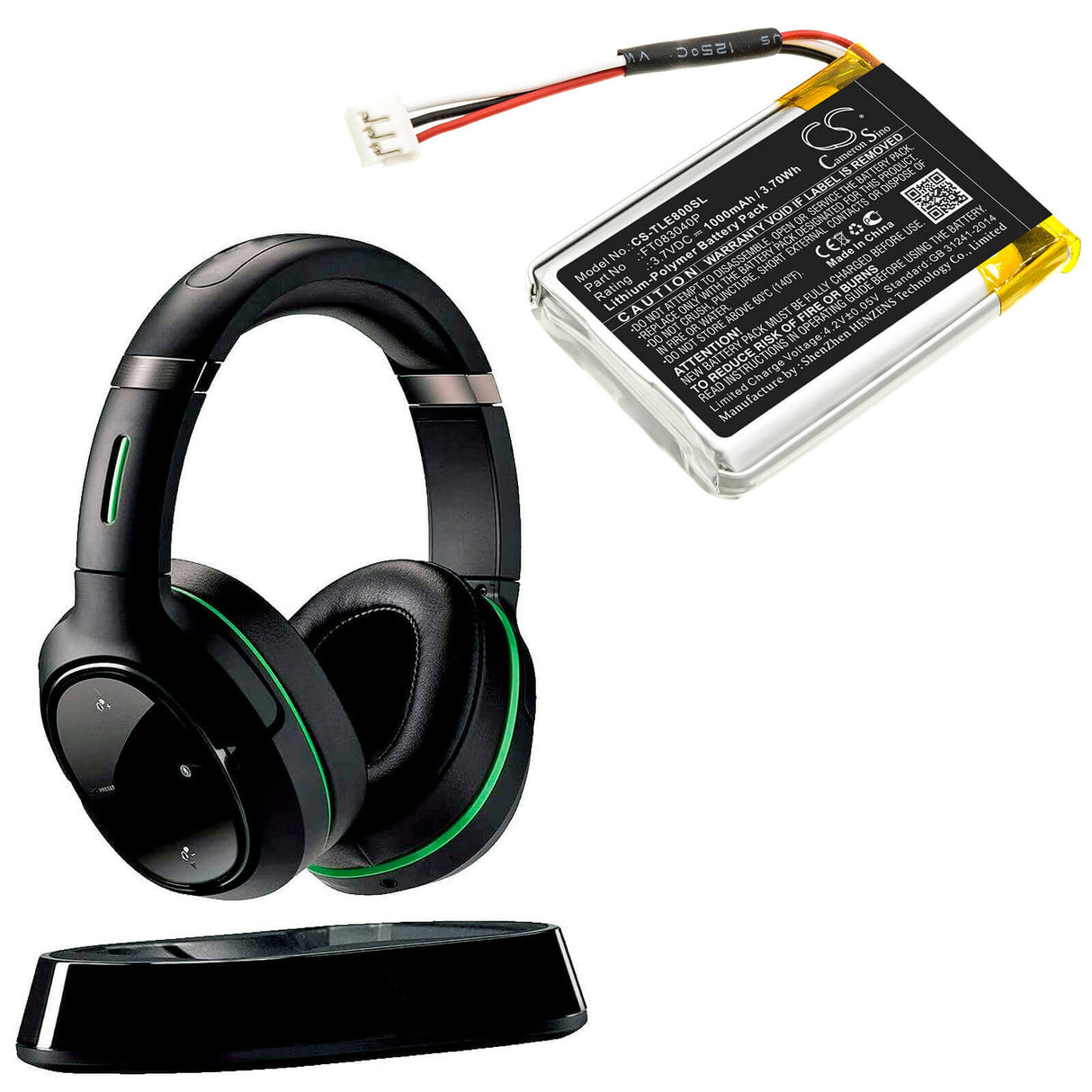 3.7V, Li-Polymer, 1000mAh, Headset battery fits Turtle Beach, Ft083040p, Elite 800, Elite 800p, 3.7Wh Wireless Headset Cameron Sino Technology Limited