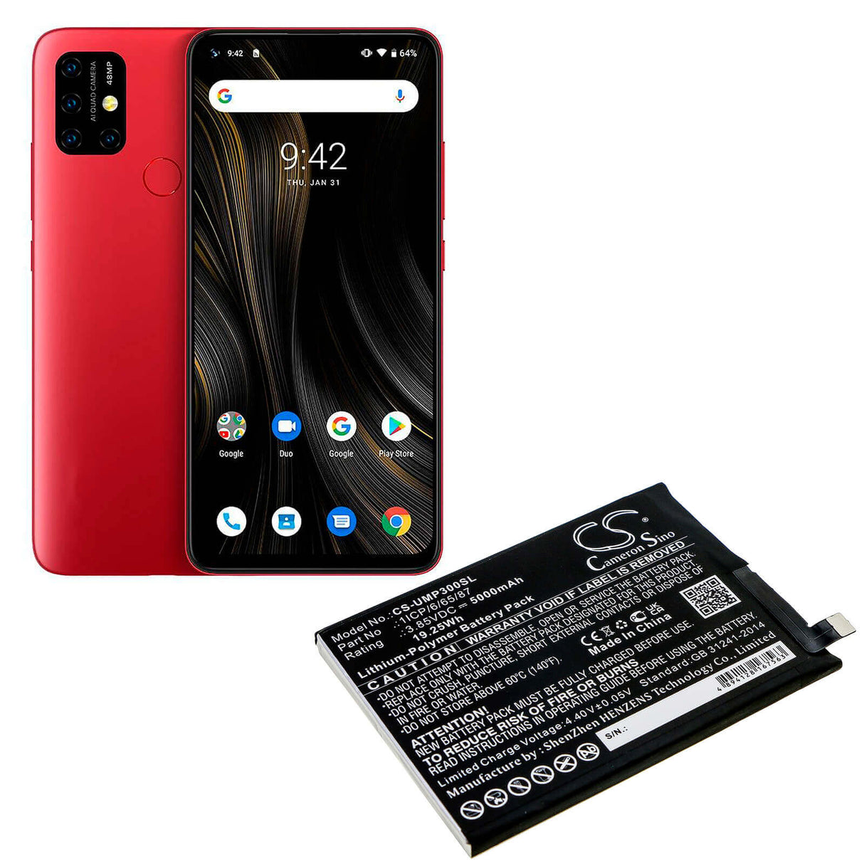 3.85V, Li-Polymer, 5000mAh, SmartPhone battery fits Umi, 1icp/6/65/87, Umidigi Power 3, 19.25Wh Mobile, SmartPhone Cameron Sino Technology Limited (Smartphone)