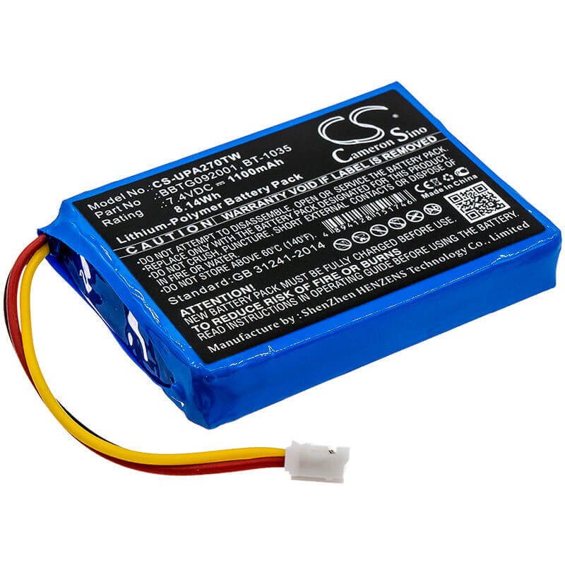 7.4V, Li-Polymer, 1100mAh, Two-Way Radio battery fits Uniden, Bbtg092001, Atlantis 270, 8.14Wh Two-Way Radio Cameron Sino Technology Limited