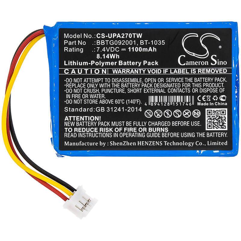 7.4V, Li-Polymer, 1100mAh, Two-Way Radio battery fits Uniden, Bbtg092001, Atlantis 270, 8.14Wh Two-Way Radio Cameron Sino Technology Limited