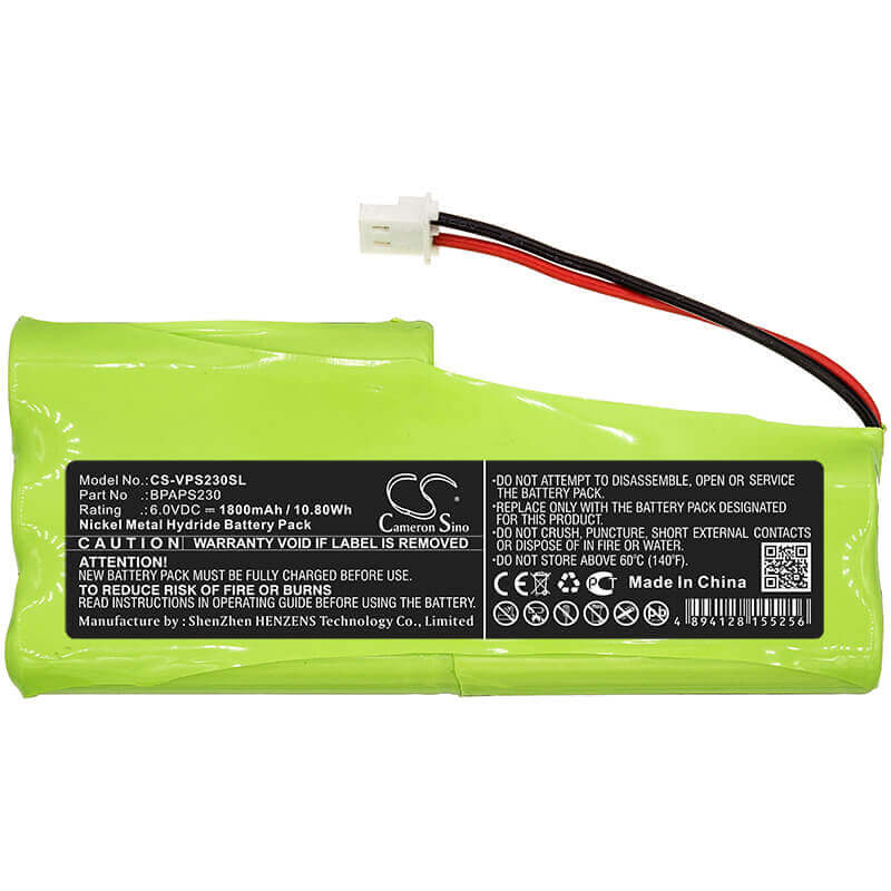 6.0V, Ni-MH, 1800mAh, Batterie d'équipement compatible avec Velleman, Bpaps230, APS230, 10.8Wh Équipement, Enquête, Test Cameron Sino Technology Limited