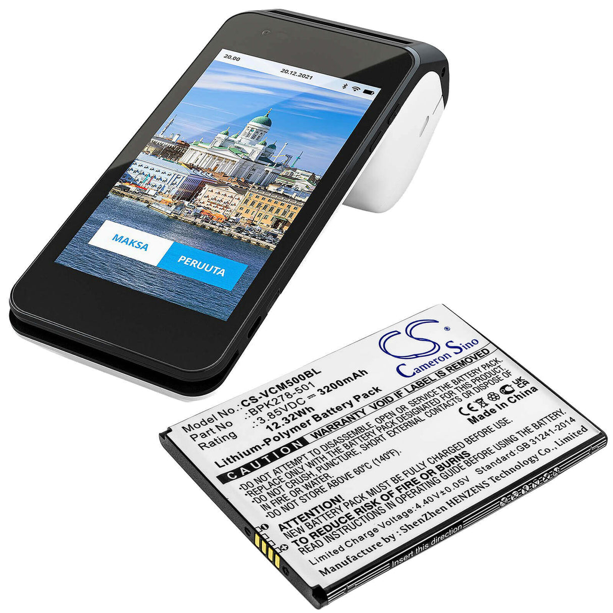 3.85V, Li-Polymer, 3200mAh, Payment Terminal battery fits Verifone, Bpk278-501, Cm5, 12.32Wh Payment Terminal Cameron Sino Technology Limited
