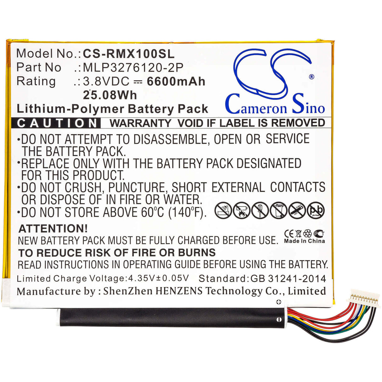 3.8V, Li-Polymer, 6600mAh, Tablet battery fits Verizon, Mlp3276120-2p, Ellipsis 10, Ellipsis 10 16gb, 25.08Wh Tablet Cameron Sino Technology Limited