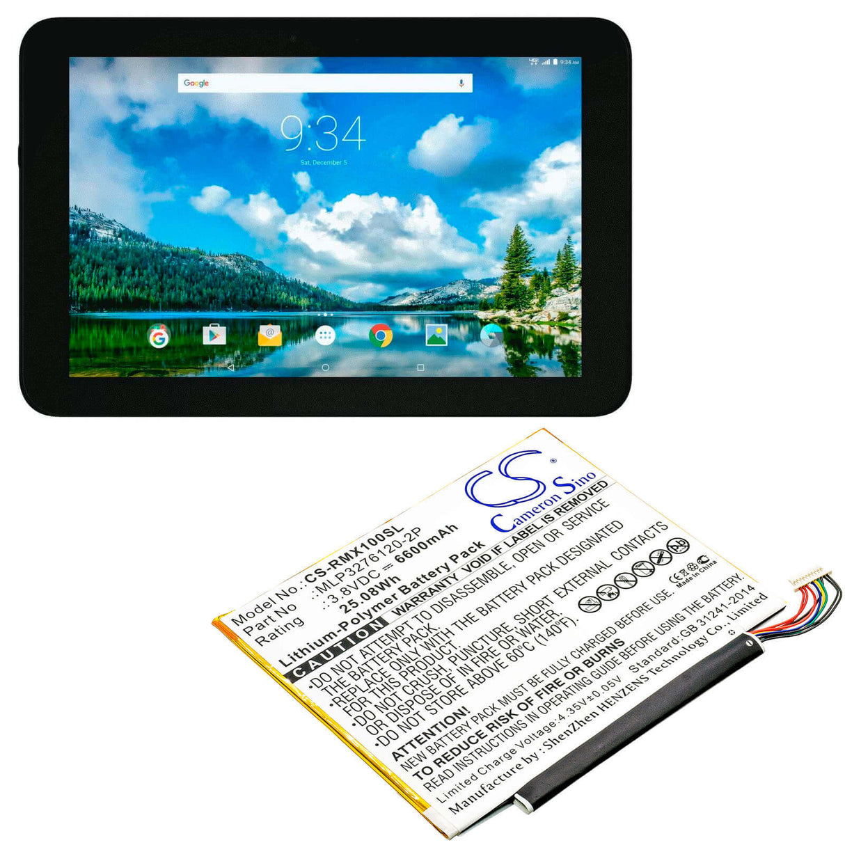3.8V, Li-Polymer, 6600mAh, Tablet battery fits Verizon, Mlp3276120-2p, Ellipsis 10, Ellipsis 10 16gb, 25.08Wh Tablet Cameron Sino Technology Limited