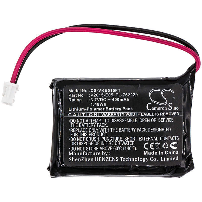 3.7V, Li-Polymer, 400mAh, Flashlight battery fits Vikli, Pl-762229, E05 V2015, V2015-e05, 1.48Wh Flashlight Cameron Sino Technology Limited
