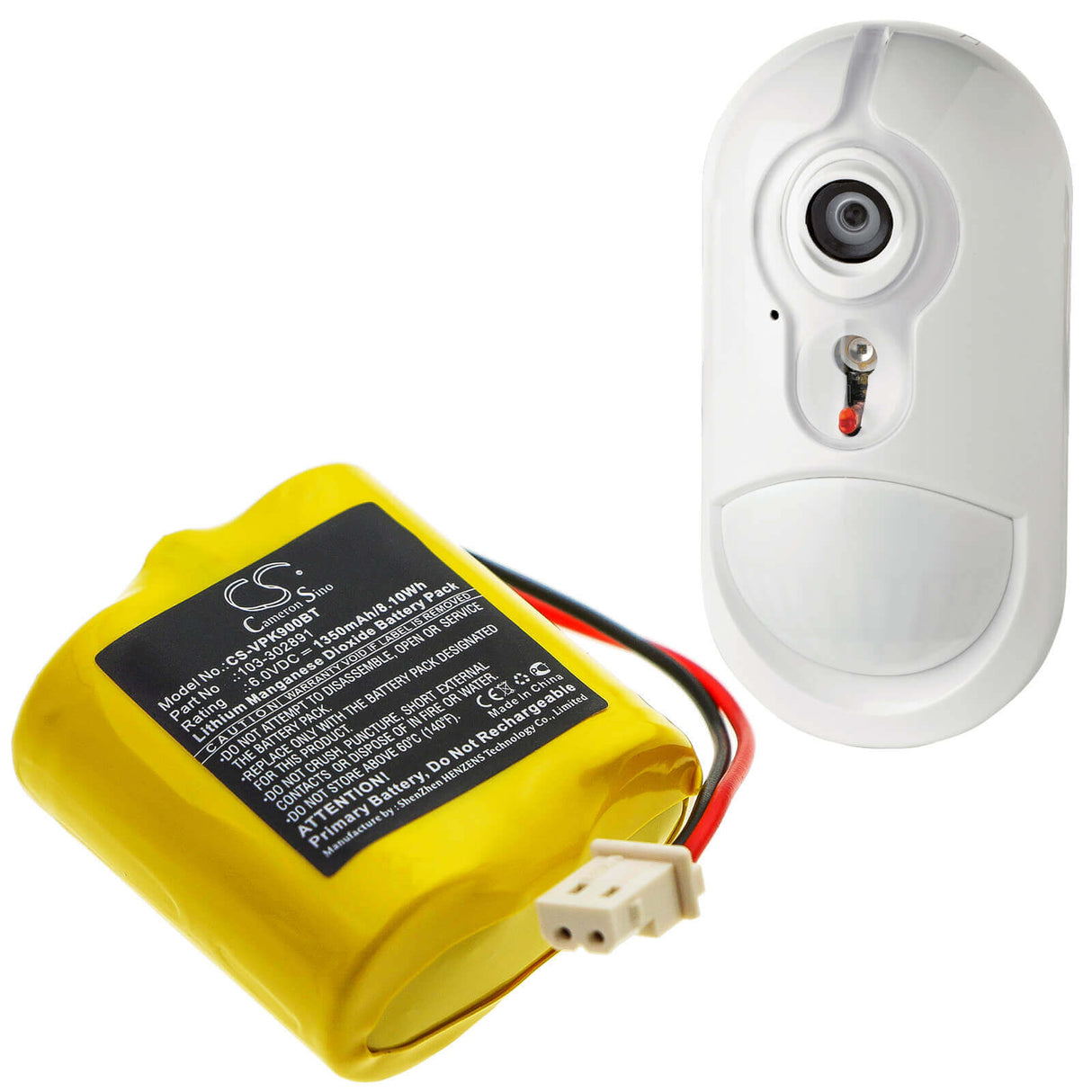 6.0V, Li-MnO2, 1350mAh, Home Security Camera battery fits Visonic, 103-302891, Neo Pg8934, Next Cam, 8.1Wh Home Security Camera Cameron Sino Technology Limited
