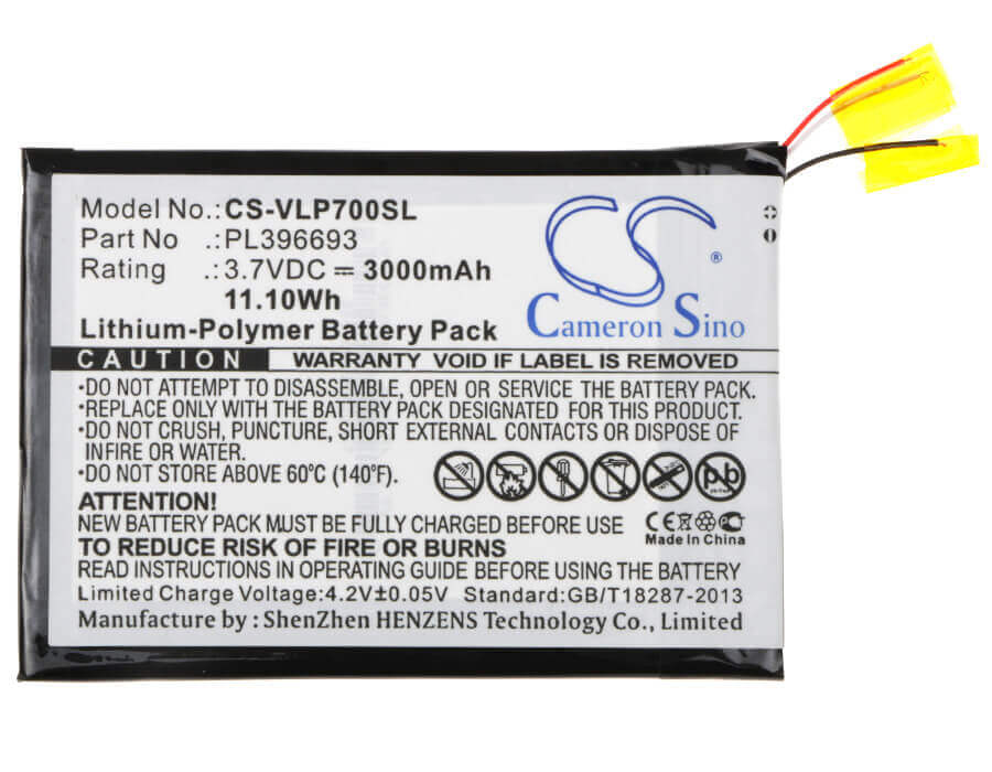 3.7V, Li-Polymer, 3000mAh, Tablet battery fits Visual Land, Pl396693, Me-7g-8gb, Prestige 7g 7", 11.10Wh Tablet Cameron Sino Technology Limited
