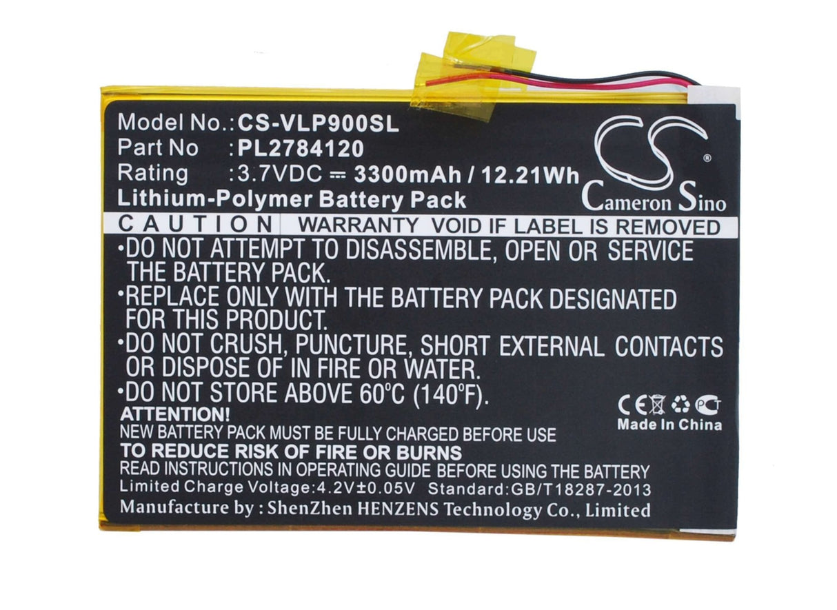 3.7V, Li-Polymer, 3300mAh, Tablet battery fits Visual Land, Pl2784120, Me-9q, Prestige Elite 9q 9", 12.21Wh Tablet Cameron Sino Technology Limited