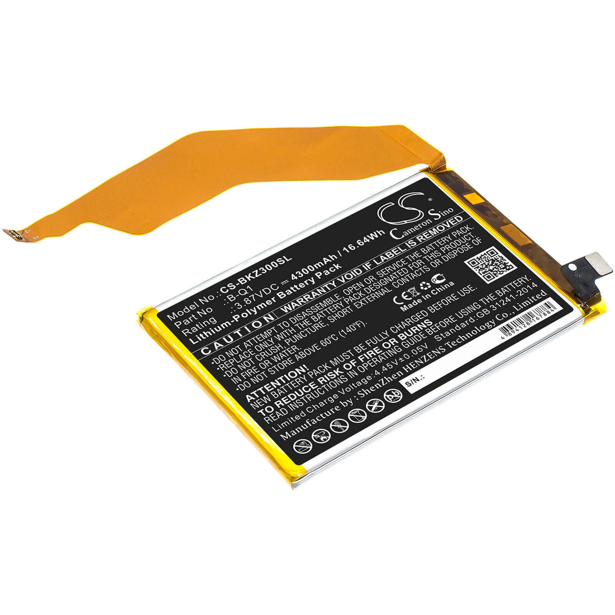 3.87V, Li-Polymer, 4300mAh, SmartPhone battery fits Vivo, B-q1, Iqoo Z3, V2073a, 16.64Wh Mobile, SmartPhone Cameron Sino Technology Limited (Smartphone)
