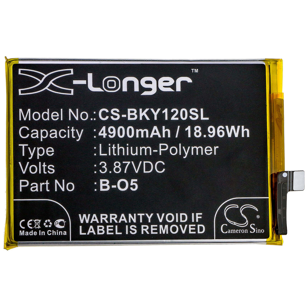 3.87V, Li-Polymer, 4900mAh, SmartPhone battery fits Vivo, B-o5, Pd1901, Y12, 18.96Wh Mobile, SmartPhone Cameron Sino Technology Limited (Smartphone)