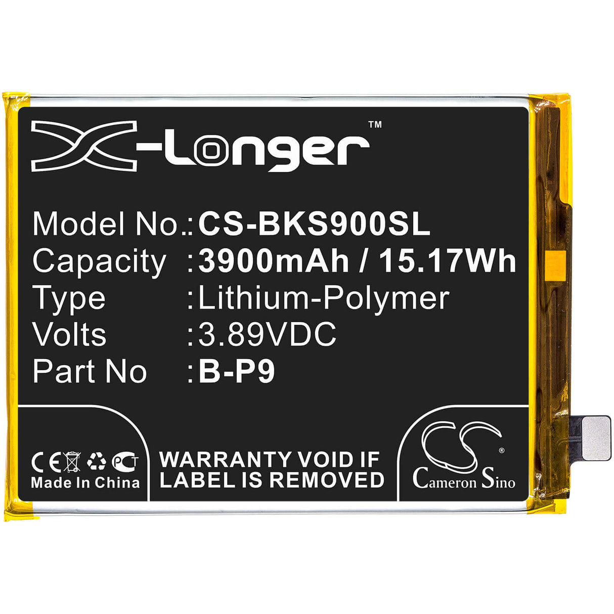 3.89V, Li-Polymer, 3900mAh, SmartPhone battery fits Vivo, B-p9, S9, V2072a, 15.17Wh Mobile, SmartPhone Cameron Sino Technology Limited (Smartphone)
