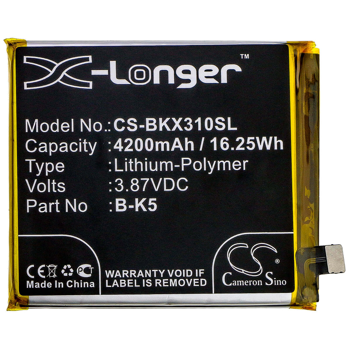 3.87V, Li-Polymer, 4200mAh, SmartPhone battery fits Vivo, B-k5, V1938, V1938c, 16.25Wh Mobile, SmartPhone Cameron Sino Technology Limited (Smartphone)