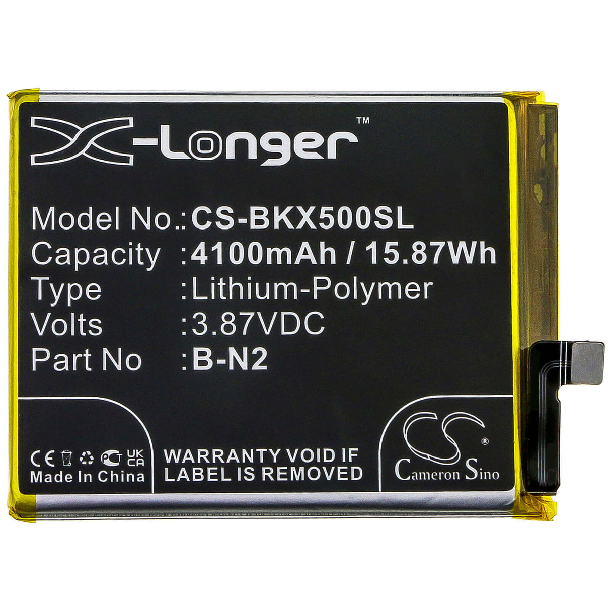 3.87V, Li-Polymer, 4100mAh, SmartPhone battery fits Vivo, B-n2, V2001, V2001a, 15.87Wh Mobile, SmartPhone Cameron Sino Technology Limited (Smartphone)