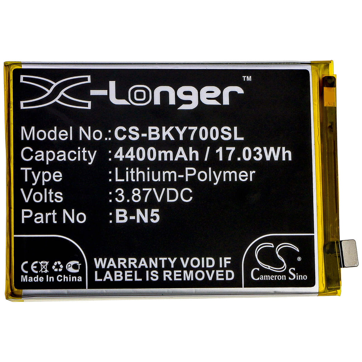 3.87V, Li-Polymer, 4400mAh, SmartPhone battery fits Vivo, B-n5, V2002, V2002a, 17.03Wh Mobile, SmartPhone Cameron Sino Technology Limited (Smartphone)