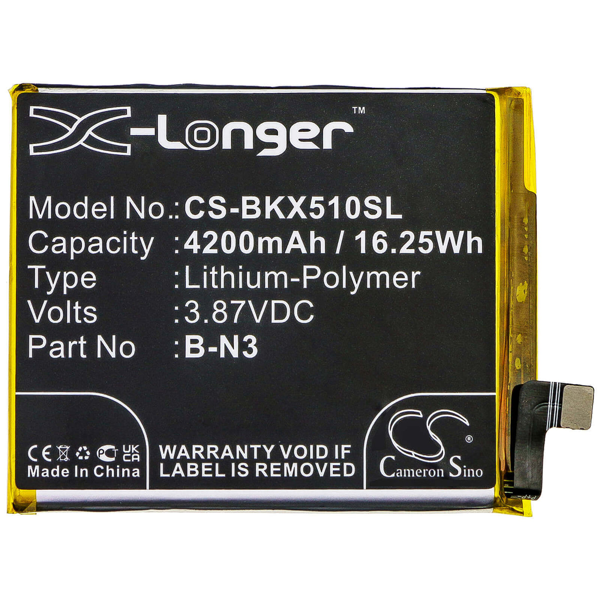 3.87V, Li-Polymer, 4200mAh, SmartPhone battery fits Vivo, B-n3, V2005, V2005a, 16.25Wh Mobile, SmartPhone Cameron Sino Technology Limited (Smartphone)