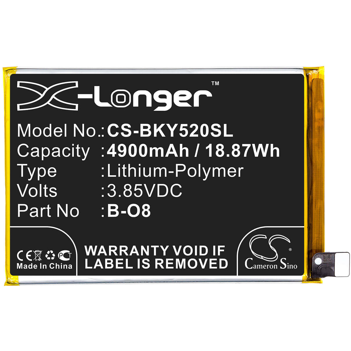 3.85V, Li-Polymer, 4900mAh, SmartPhone battery fits Vivo, B-o8, Y52s, 18.87Wh Mobile, SmartPhone Cameron Sino Technology Limited (Smartphone)