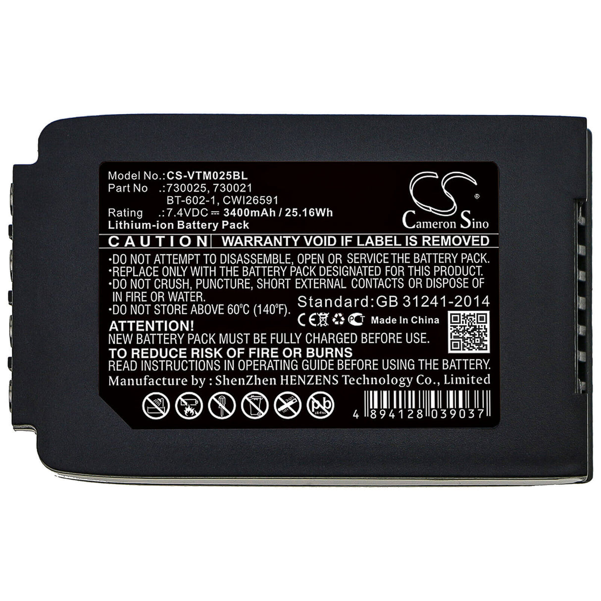 Barcode Scanner Battery For Vocollect Talkman T2, Talkman T2x 7.4v, 3400mah - 25.16wh Barcode Scanner Cameron Sino Technology Limited