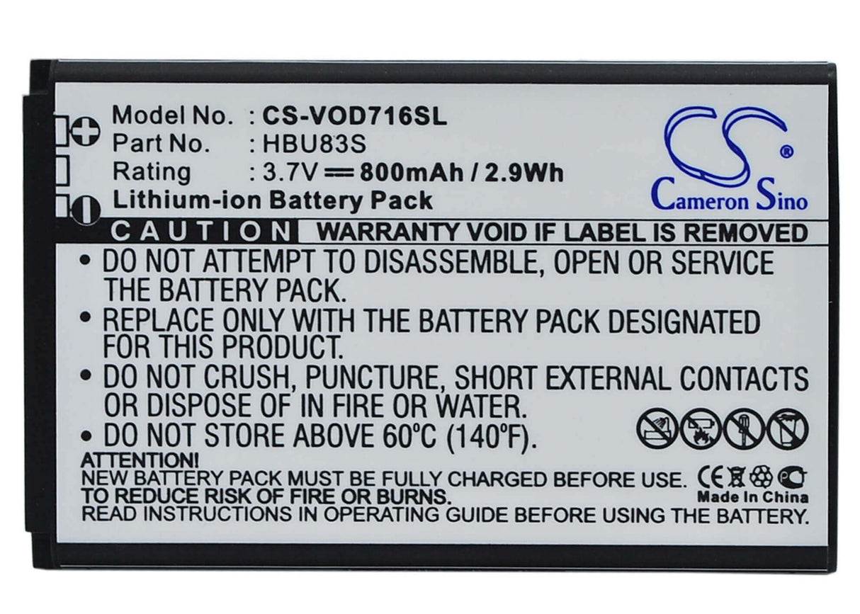 3,7V, Li-ion, 800mAh, batterie de smartphone compatible avec Vodafone, Hbu83s, 715, 716, 2,96Wh Mobile, Smartphone Cameron Sino Technology Limited (Smartphone)