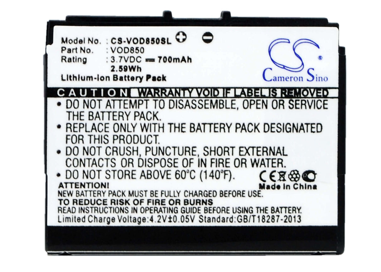 3,7V, Li-ion, 700mAh, batterie de smartphone compatible avec Vodafone, 850, Vf850, 2,59Wh Mobile, SmartPhone Cameron Sino Technology Limited (Suspendu)