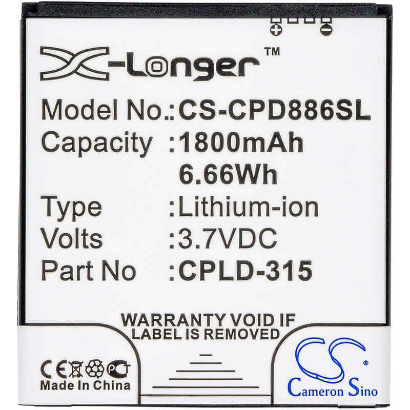 3,7V, Li-ion, 1800mAh, Batterie de smartphone compatible avec Vodafone, Cpld-315, 888n, 889n, 6,66Wh Mobile, Smartphone Cameron Sino Technology Limited (Suspendu)