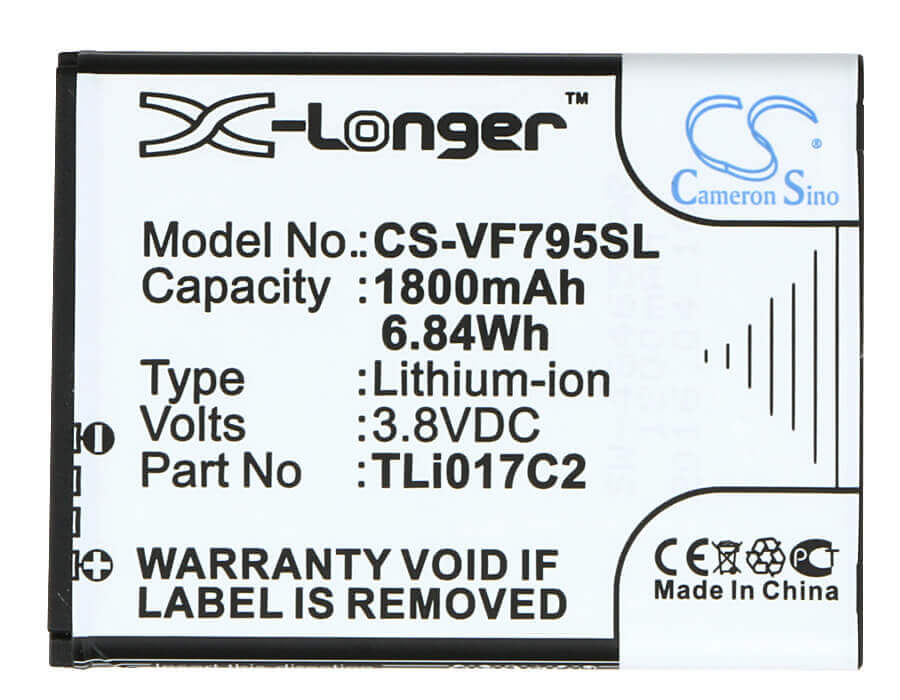 3.8V, Li-ion, 1800mAh, Batterie de smartphone compatible avec Vodafone, Tli017c2, Smart Speed 6, Vf795, 6.84Wh Mobile, Smartphone Cameron Sino Technology Limited (Smartphone)