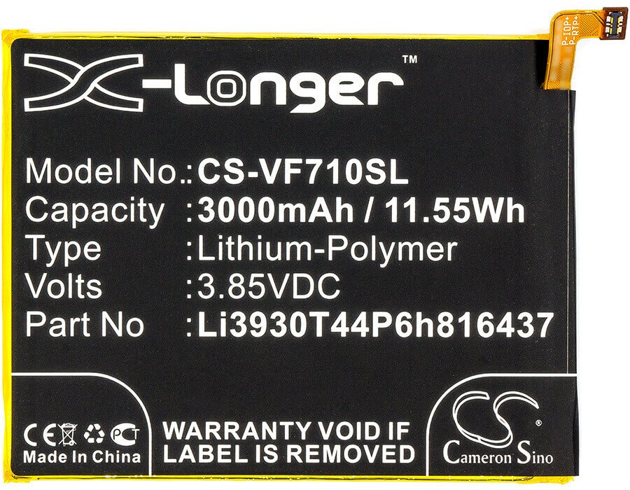 3.85V, Li-Polymer, 3000mAh, SmartPhone battery fits Zte, Vodafone, Li3930t44p6h816437, Smart V8, Vfd 710, 11.55Wh Mobile, SmartPhone Cameron Sino Technology Limited (Smartphone)