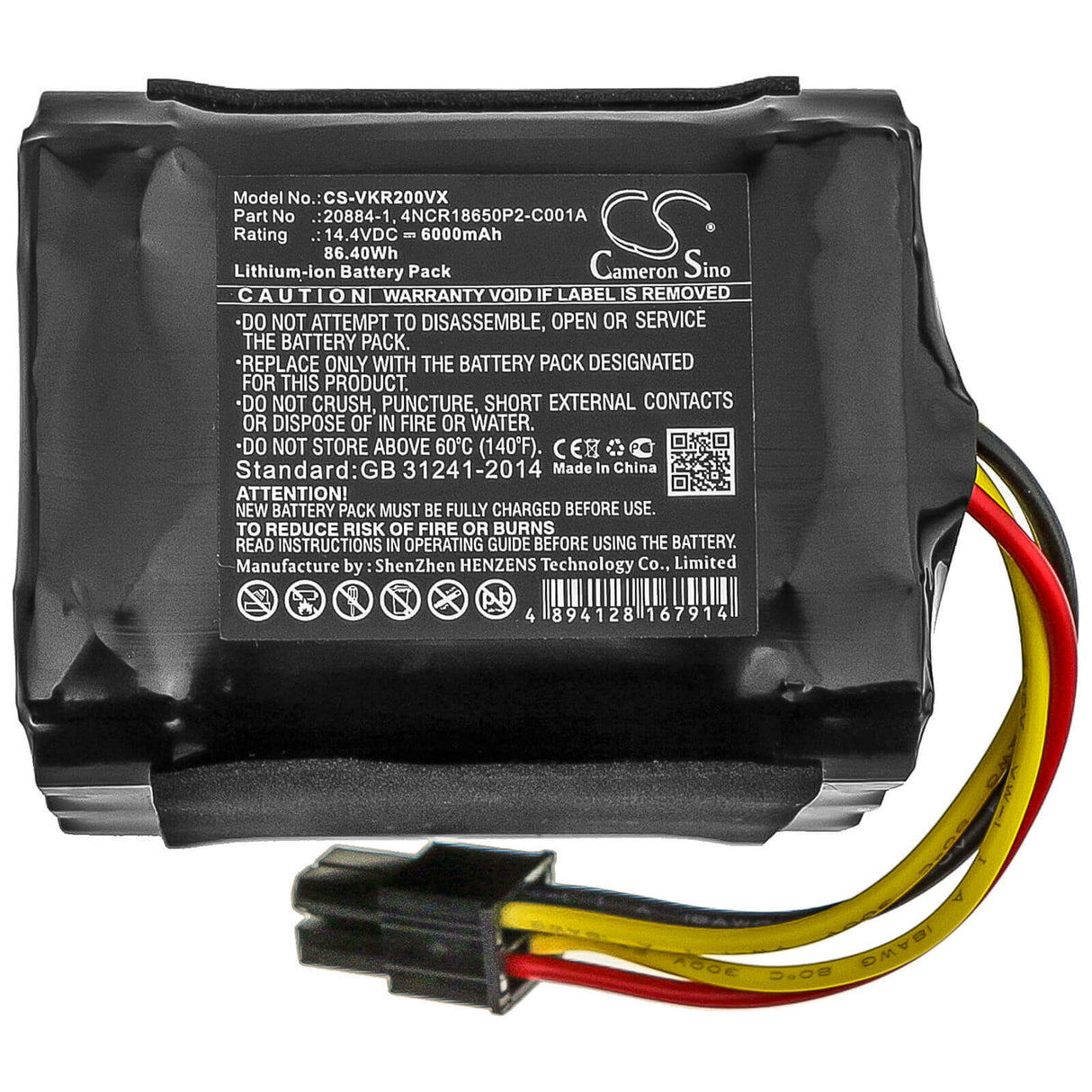 14.4V, Li-ion, 6000mAh, Vacuum battery fits Vorwerk, Kobold Vr200, 86.40Wh Vacuum Cameron Sino Technology Limited