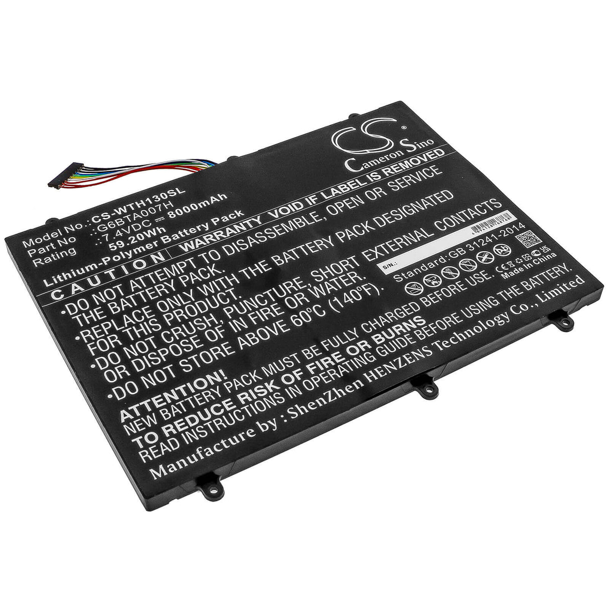 7.4V, Li-Polymer, 8000mAh, Tablet battery fits Wacom, G6bta007h, Cintiq Companion 2, Dth-w1300, 59.20Wh Tablet Cameron Sino Technology Limited