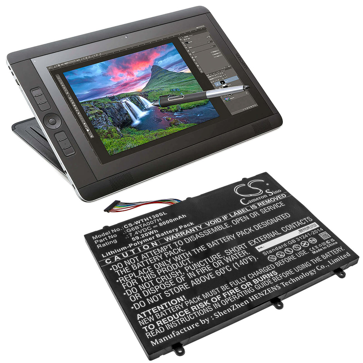 7.4V, Li-Polymer, 8000mAh, Tablet battery fits Wacom, G6bta007h, Cintiq Companion 2, Dth-w1300, 59.20Wh Tablet Cameron Sino Technology Limited
