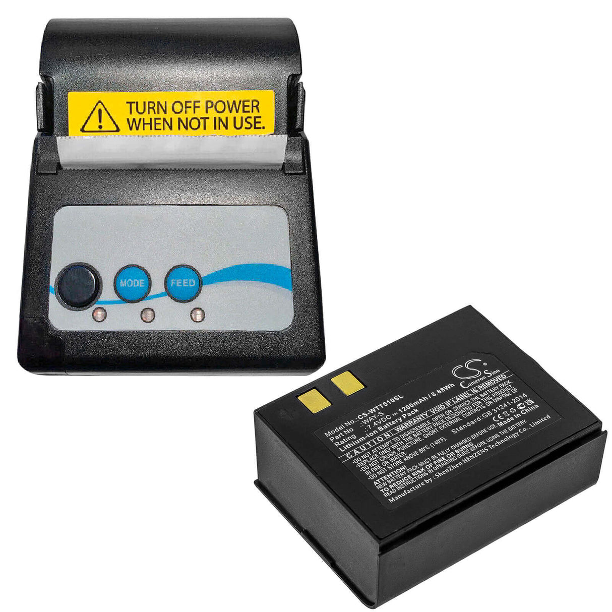 7,4V, Li-ion, 1200mAh, Batterie d'imprimante portable compatible avec Way Systems, Way-s, Imprimante Mtt 1510, Way-s, 8,88Wh Imprimante portable Cameron Sino Technology Limited