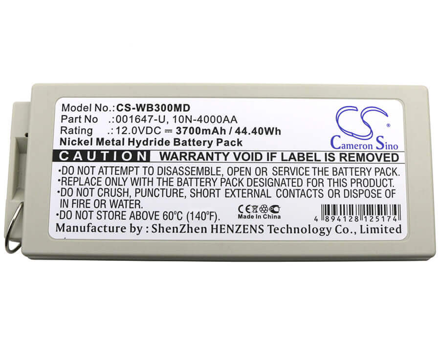 12.0V, Ni-MH, 3700mAh, Medical battery fits Welch-allyn, 001647-u, Mrl Defibrillator Pic30, Mrl Defibrillator Pic40, 44.40Wh Medical Cameron Sino Technology Limited (Medical)