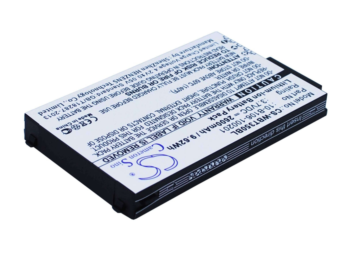 3,7V, Li-ion, 2600mAh, Batterie de terminal de paiement compatible avec Widefly, 10-b106-100201, Bt350, Bt-350, 9,62Wh Terminal de paiement Cameron Sino Technology Limited (Suspendu)
