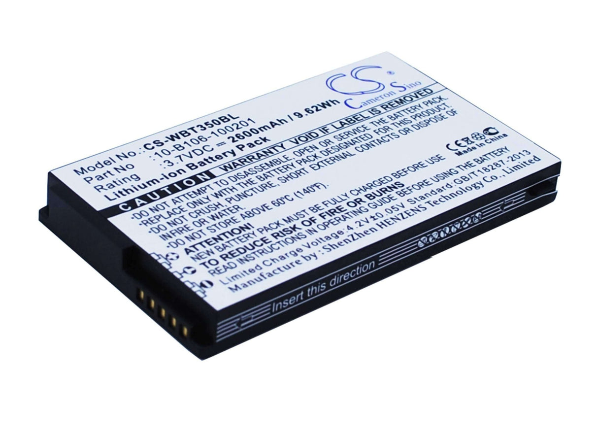 3,7V, Li-ion, 2600mAh, Batterie de terminal de paiement compatible avec Widefly, 10-b106-100201, Bt350, Bt-350, 9,62Wh Terminal de paiement Cameron Sino Technology Limited (Suspendu)