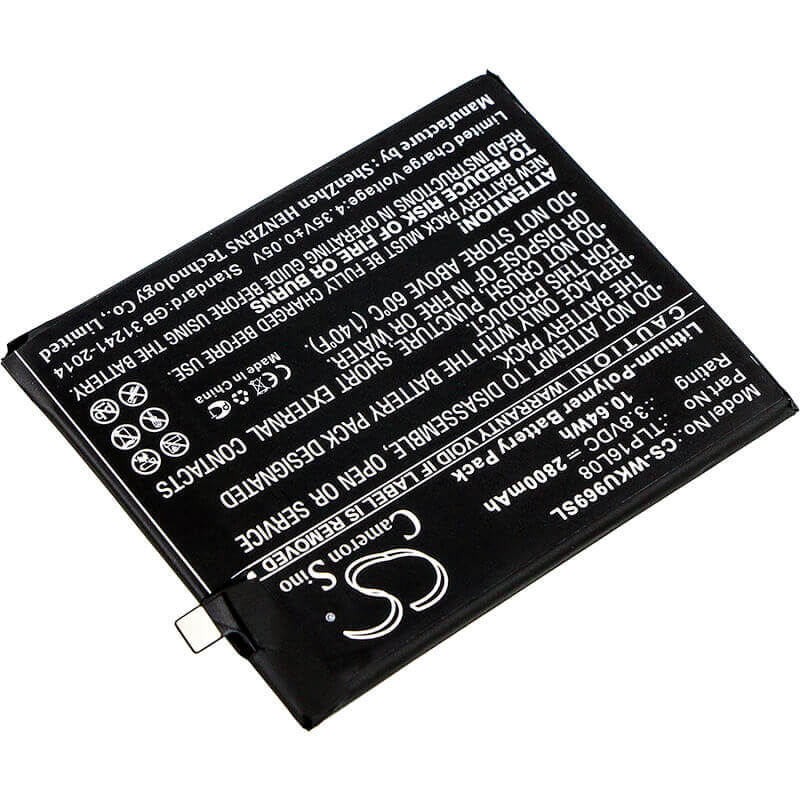 3,8V, Li-Polymer, 2800mAh, batterie de smartphone compatible avec Wiko, Tlp16l08, 9692, U Feel Prime, 10,64Wh Mobile, SmartPhone Cameron Sino Technology Limited (Smartphone)