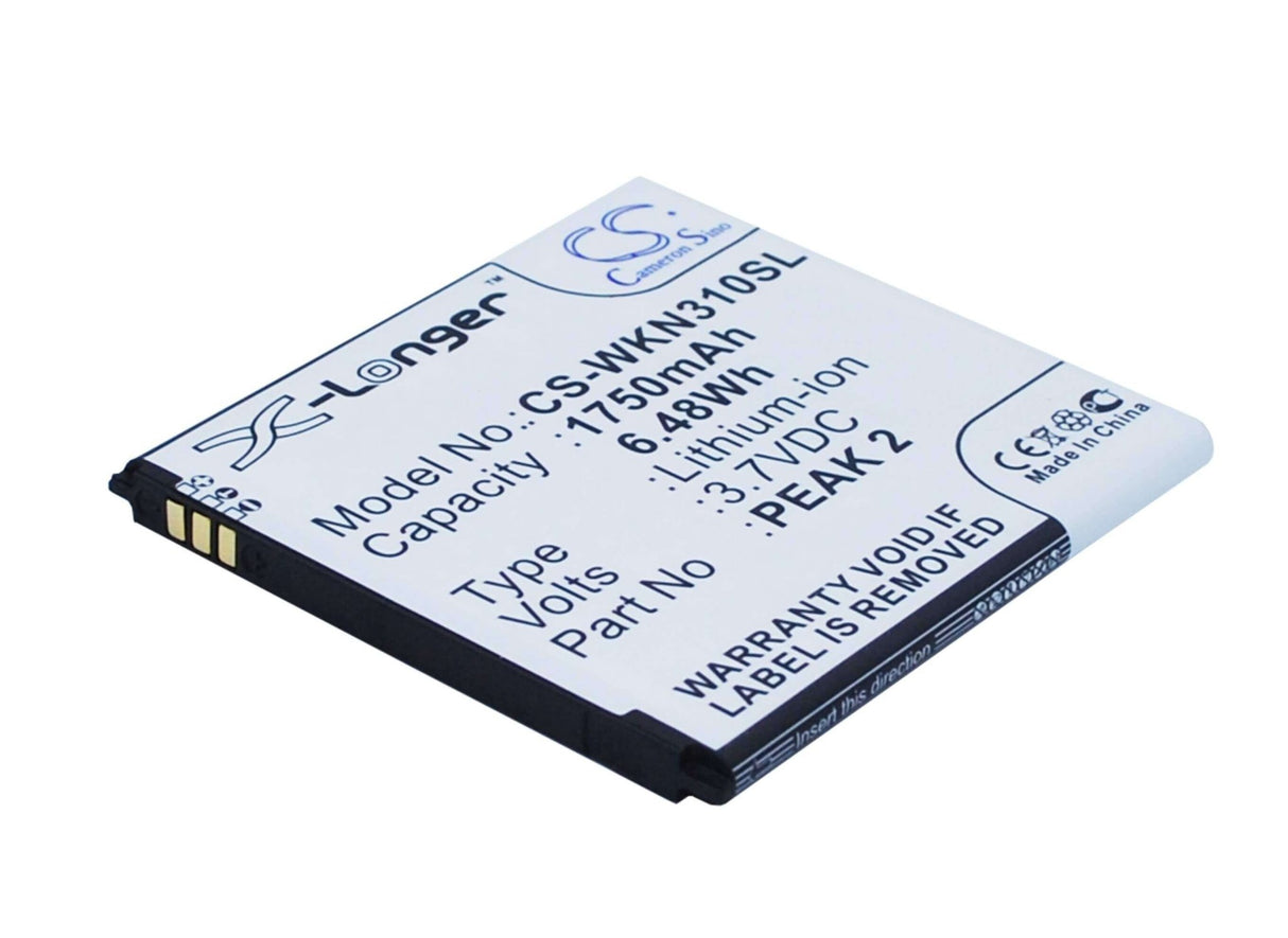 3.7V, Li-ion, 1750mAh, SmartPhone battery fits Wiko, Cink Peax 2, Cink Peax, Cink Peax 2, 6.48Wh Mobile, SmartPhone Cameron Sino Technology Limited (Smartphone)