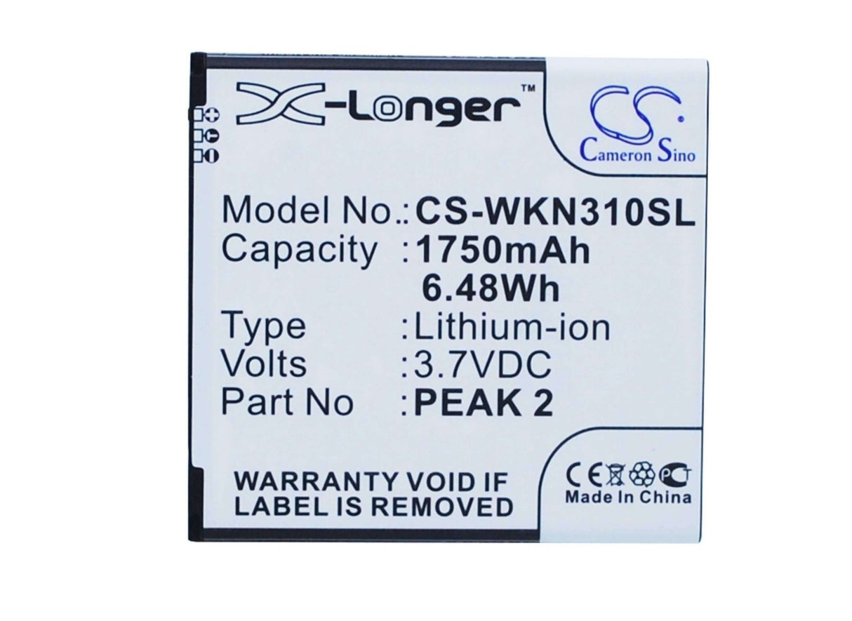 3.7V, Li-ion, 1750mAh, SmartPhone battery fits Wiko, Cink Peax 2, Cink Peax, Cink Peax 2, 6.48Wh Mobile, SmartPhone Cameron Sino Technology Limited (Smartphone)