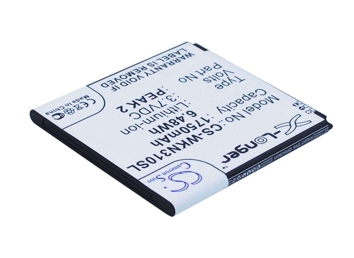 3.7V, Li-ion, 1750mAh, SmartPhone battery fits Wiko, Cink Peax 2, Cink Peax, Cink Peax 2, 6.48Wh Mobile, SmartPhone Cameron Sino Technology Limited (Smartphone)