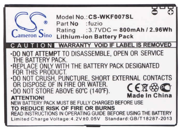 3.7V, Li-ion, 800mAh, batterie de smartphone compatible avec Wiko, Fuzio, Fuzio, 2.96Wh Mobile, SmartPhone Cameron Sino Technology Limited (Suspendu)