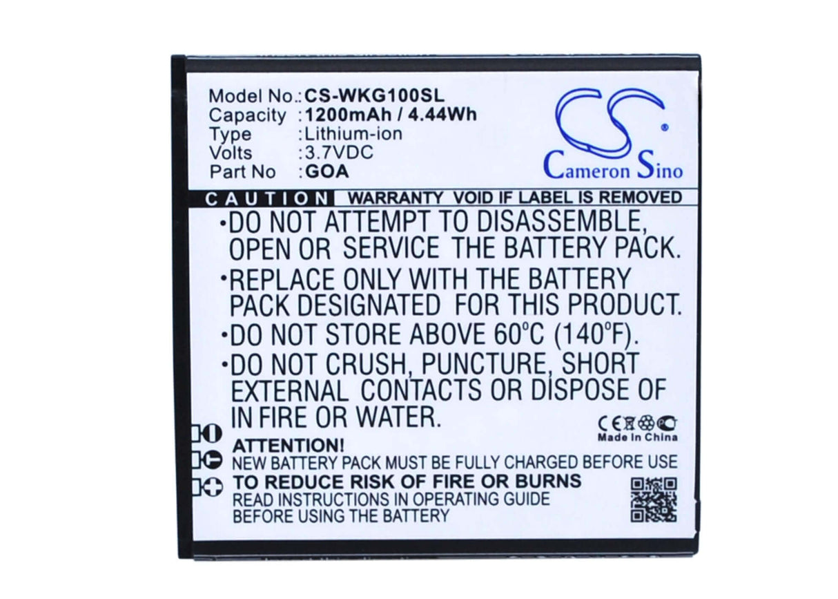 3,7V, Li-ion, 1200mAh, batterie de smartphone compatible avec Wiko, 2502, 9662, Goa, 4,44Wh Mobile, Smartphone Cameron Sino Technology Limited (Smartphone)