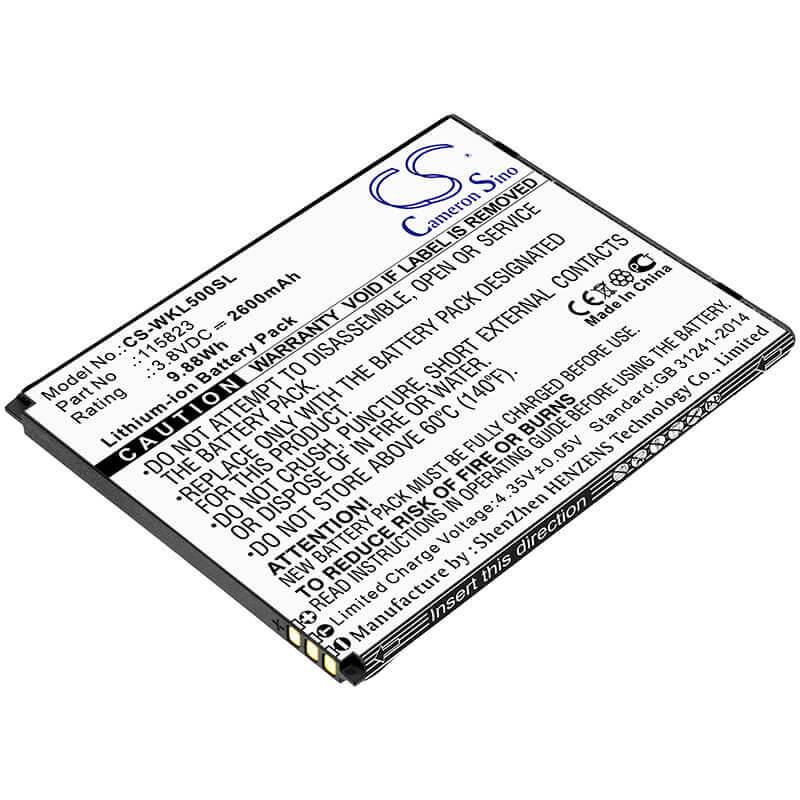 3.8V, Li-ion, 2600mAh, SmartPhone battery fits Wiko, 115823, Lenny 5, 9.88Wh Mobile, SmartPhone Cameron Sino Technology Limited (Smartphone)