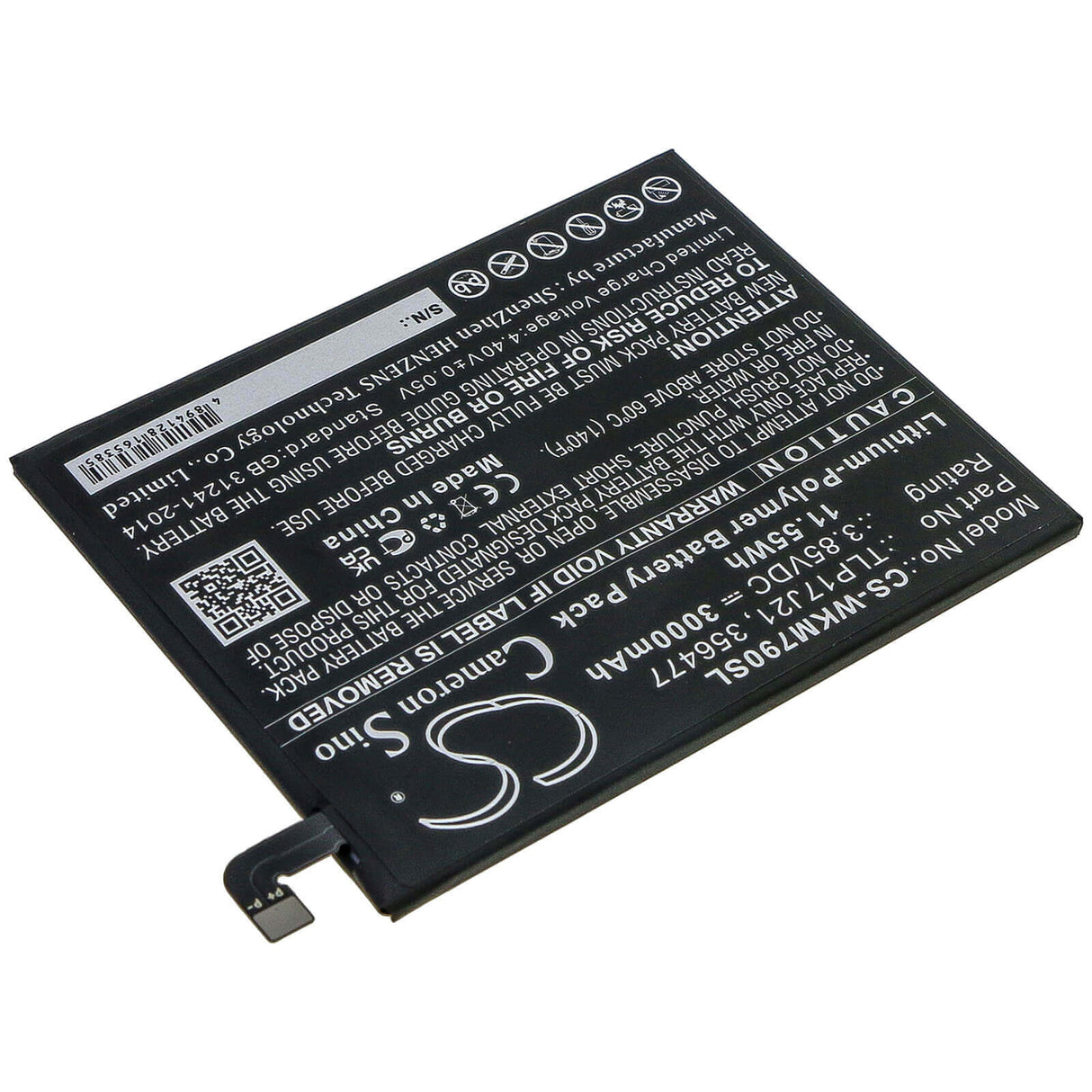 3.85V, Li-Polymer, 3000mAh, SmartPhone battery fits Wiko, 356477, M1790, View Xl, 11.55Wh Mobile, SmartPhone Cameron Sino Technology Limited (Smartphone)