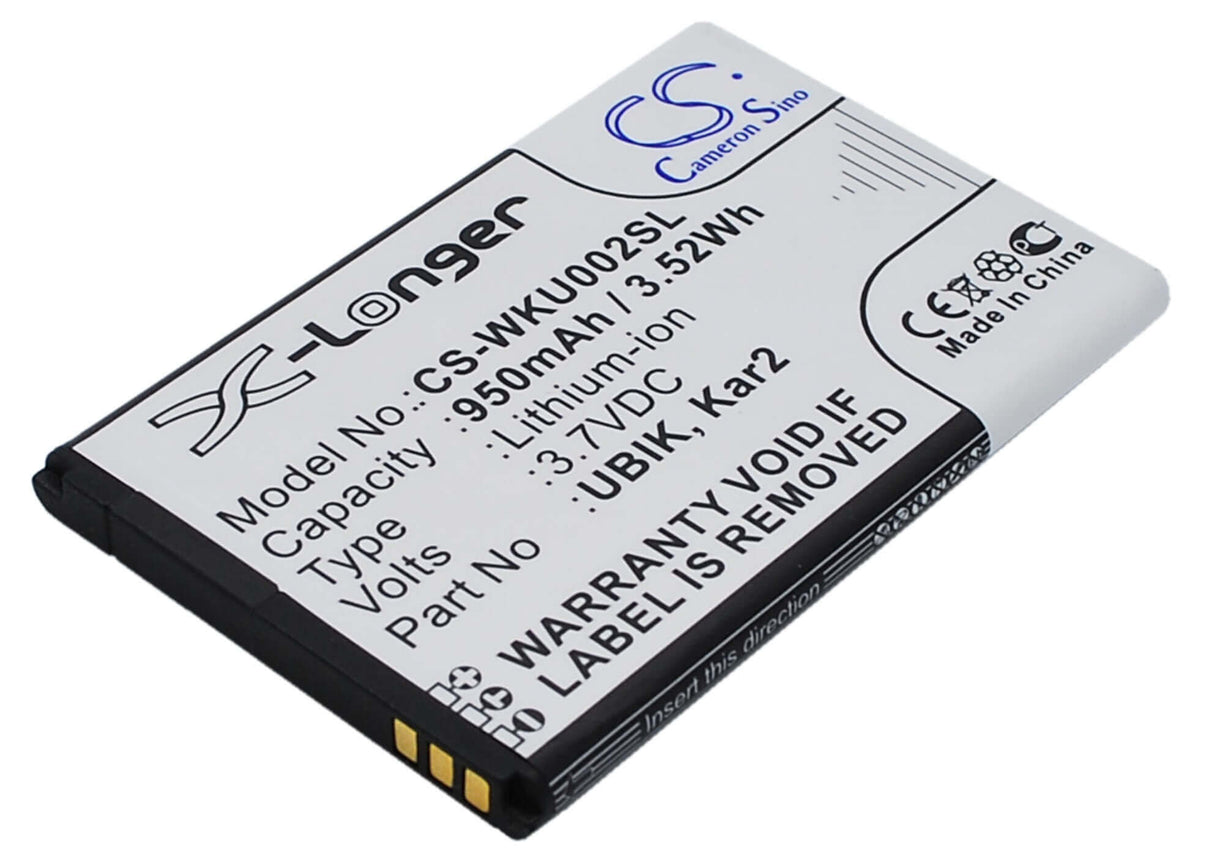3.7V, Li-ion, 950mAh, SmartPhone battery fits Wiko, Dolfy, Dolfy, Kar 2, 3.52Wh Mobile, SmartPhone Cameron Sino Technology Limited (Suspended)